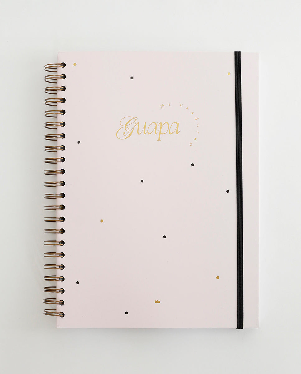 Cuaderno A4 rosa de líneas Guapa con tapa dura y detalles dorados